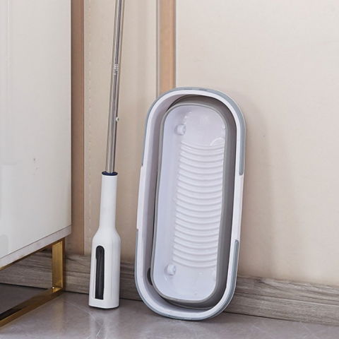 Set mop telescopic cu galeata pliabila, gri, 32 cm, maner reglabil 140 cm, sistem de stoarcere usor si eficient [7]