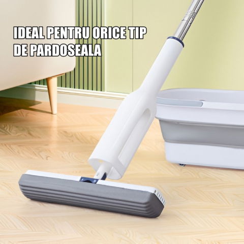 Set mop telescopic cu galeata pliabila, gri, 32 cm, maner reglabil 140 cm, sistem de stoarcere usor si eficient [5]