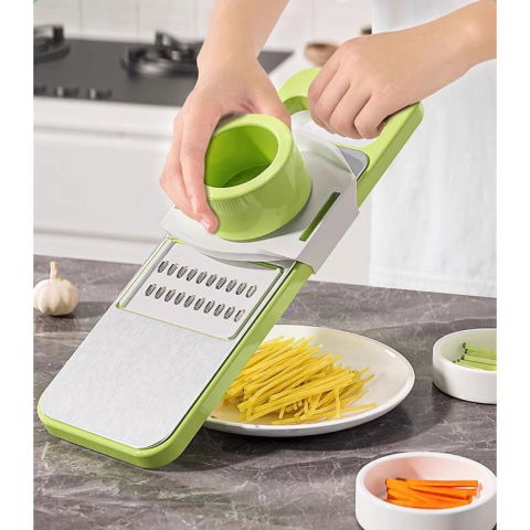 Set multifunctional din 7 piese, pentru taierea si maruntirea legumelor, uz casnic,din otel inoxidabil, gri-verde [7]