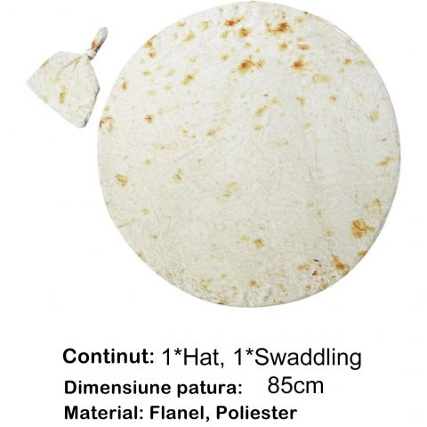 Set patura flanel si caciula  forma lipie, pentru nou-nascuti, material poliester, 85 cm, crem [6]