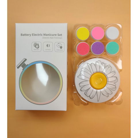 Set pila electrica pentru copii si bebelusi, abs, incarcare usb, model cu flori, 6 accesorii, cu lumina led, alb [4]