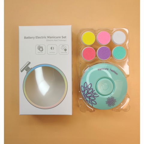 Set pila electrica pentru copii si bebelusi, abs, incarcare usb, model cu flori, 6 accesorii, cu lumina led, verde [2]