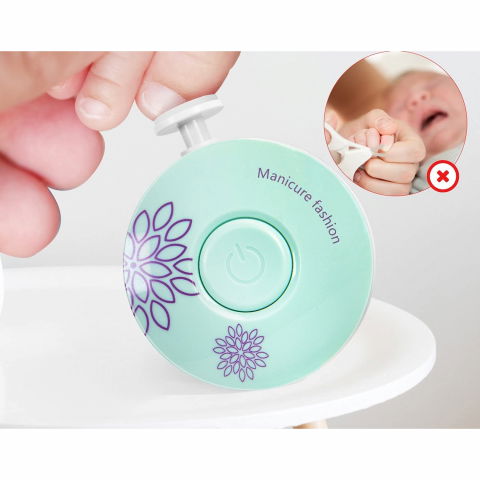 Set pila electrica pentru copii si bebelusi, abs, incarcare usb, model cu flori, 6 accesorii, cu lumina led, verde [3]