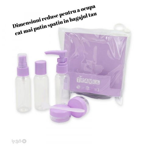 Set recipiente pentru cosmetice, 5 piese, cu gentuta, pentru calatorii, reutilizabile, mov, material plastic, 40 ml, 10g [1]