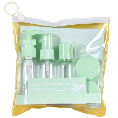 Genti, organizatoare şi accesorii voiaj - Set recipiente pentru cosmetice, 5 piese, cu gentuta, pentru calatorii, reutilizabile, verde, material plastic, 40 ml, 10g