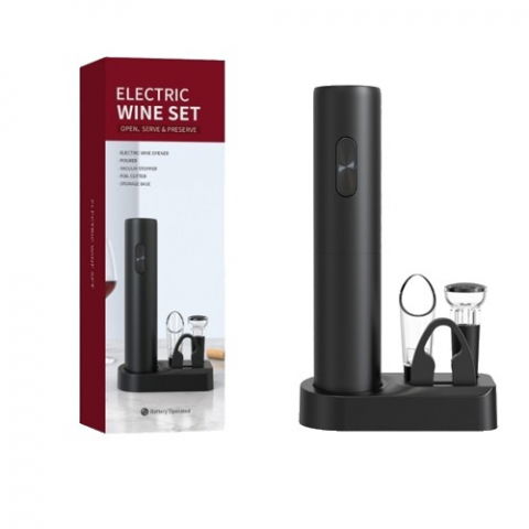 Organizatoare si accesorii pentru bucatarie - Set tirbuson electric din 5 piese, deschizator electric, cu baterii, multifunctional, 23x14cm, negru