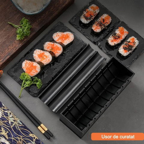 Set ustensile pentru facut sushi  10 piese, forma inima inclus, 3 forme clasice, extensibil, finisaj lucios, material abs, curatare usoara, negru [2]
