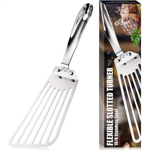 Spatula flexibila  fish turner, din otel, durabila, cu margini subtiri pentru taiere, pentru carne, oua, peste, multifunctionala, argintiu [5]
