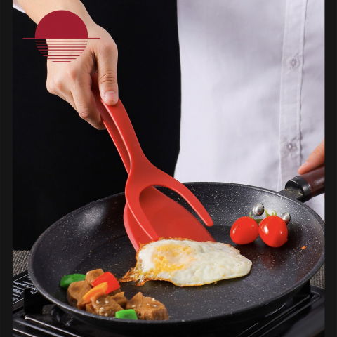 Spatula multifunctionala tip cleste, spatula cleste pentru gatit, silicon pp, pentru alimente, carne, paine, 31 x 8.5 cm rosu [1]