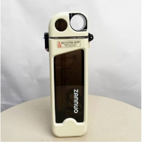 Sticla de apa pentru sport, 350 ml, cu pai si capac, 23x7x4.4 cm, buton de blocare, din pc, alb [3]