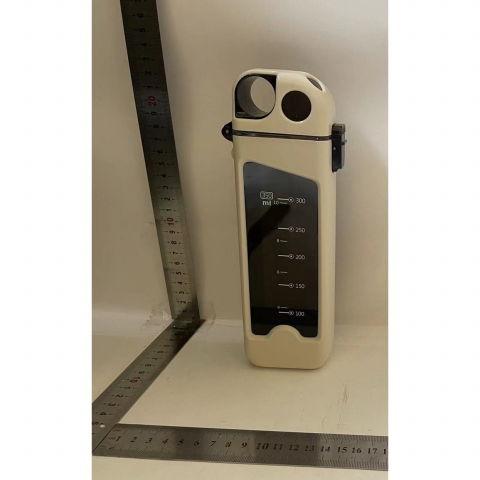 Sticla de apa pentru sport, 350 ml, cu pai si capac, 23x7x4.4 cm, buton de blocare, din pc, alb [1]