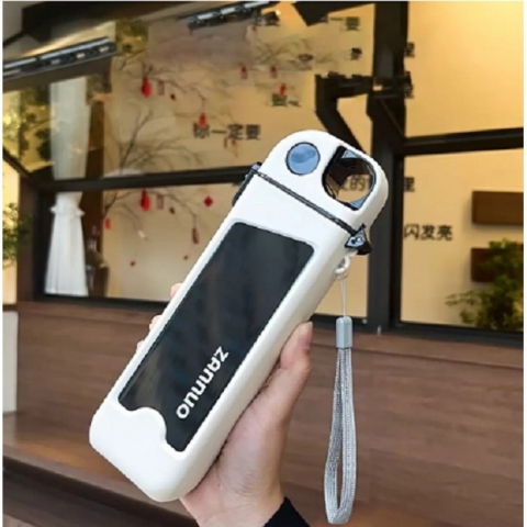 Sticla de apa pentru sport, 350 ml, cu pai si capac, 23x7x4.4 cm, buton de blocare, din pc, alb [4]