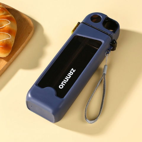 Sticla de apa pentru sport, 350 ml, cu pai si capac, 23x7x4.4 cm, buton de blocare, din pc, albastru [5]