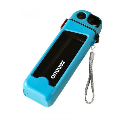 Organizatoare, perne voiaj şi accesorii - Sticla de apa pentru sport, 350 ml, cu pai si capac, 23x7x4.4 cm, buton de blocare, din pc, bleu