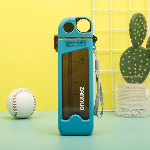 Sticla de apa pentru sport, 350 ml, cu pai si capac, 23x7x4.4 cm, buton de blocare, din pc, bleu [6]