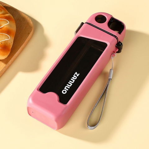 Sticla de apa pentru sport, 350 ml, cu pai si capac, 23x7x4.4 cm, buton de blocare, din pc, roz [6]