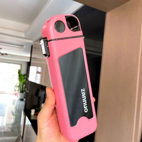 Sticla de apa pentru sport, 350 ml, cu pai si capac, 23x7x4.4 cm, buton de blocare, din pc, roz [3]