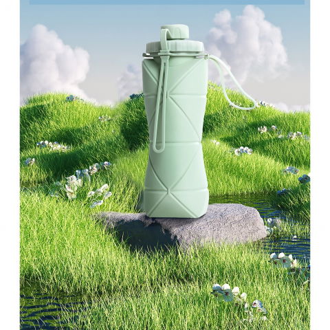 Sticla de apa pliabila  din silicon,reutilizabila, rezistenta la temepreturi ridiate, usor de depozitat si carat, 22 x 7.8 cm, 600 ml, verde [7]