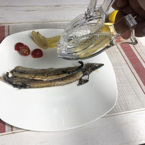 Storcator de citrice manual, rezistente, usor de folosit si depozitat, durabil, calitativ, 12x5.2 cm, model peste, transparent [6]