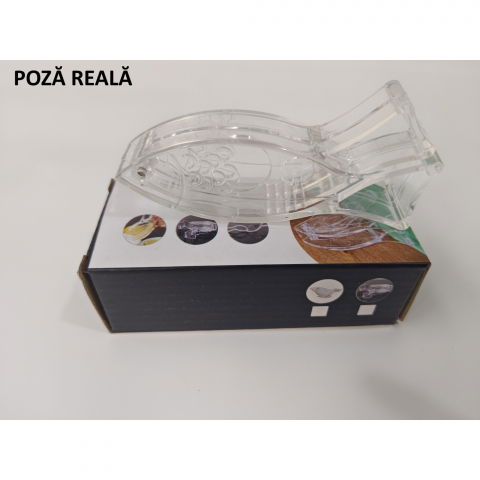 Storcator de citrice manual, rezistente, usor de folosit si depozitat, durabil, calitativ, 12x5.2 cm, model peste, transparent [11]