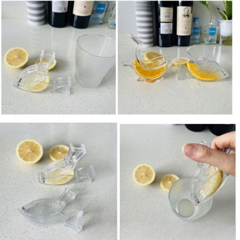 Storcator de citrice manual, rezistente, usor de folosit si depozitat, durabil, calitativ, 12x5.2 cm, model peste, transparent [1]