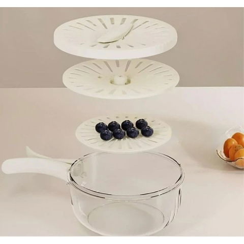 Strecuratoare 2 in 1 pentru fructe si legume, cos de scurgere si cutie de depozitare, 15.5 x 8.3 cm, din pp, cu maner si capac, alb [3]