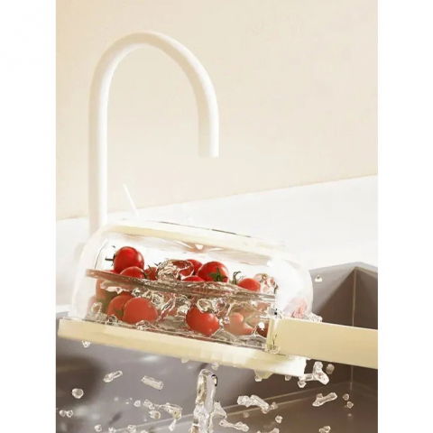 Strecuratoare 2 in 1 pentru fructe si legume, cos de scurgere si cutie de depozitare, 15.5 x 8.3 cm, din pp, cu maner si capac, alb [4]