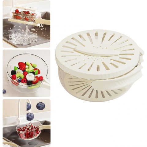 Strecuratoare 2 in 1 pentru fructe si legume, cos de scurgere si cutie de depozitare, 15.5 x 8.3 cm, din pp, cu maner si capac, alb [2]