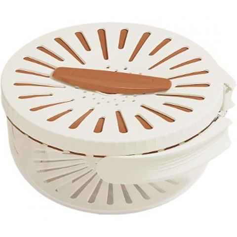 Organizatoare si accesorii pentru bucatarie - Strecuratoare 2 in 1 pentru fructe si legume, cos de scurgere si cutie de depozitare, 15.5 x 8.3 cm, din pp, cu maner si capac, maro