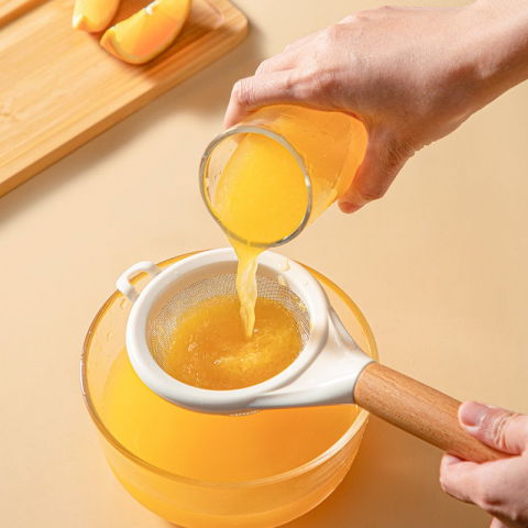 Strecuratoare, mini sita din inox silicon si lemn, sita pentru bucatarie pentru faina, ceai si alte alimente, 25 x 10 cm alb [2]