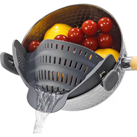 Strecurator filtru pentru vase, din silicon rezistent la temperaturi inalte, universal, paste, legume, fructe, 23x12.5x6.7 cm, gri [1]