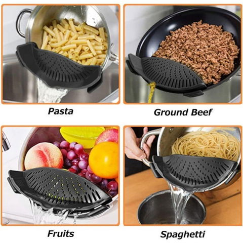 Strecurator filtru pentru vase, din silicon rezistent la temperaturi inalte, universal, paste, legume, fructe, 23x12.5x6.7 cm negru [3]