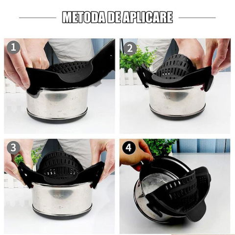 Strecurator filtru pentru vase, din silicon rezistent la temperaturi inalte, universal, paste, legume, fructe, 23x12.5x6.7 cm negru [4]