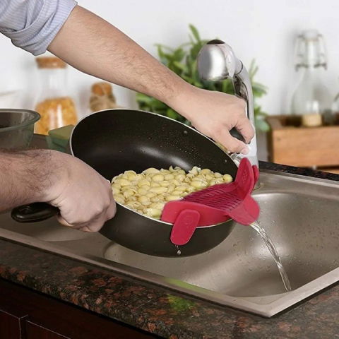 Strecurator filtru pentru vase, din silicon rezistent la temperaturi inalte, universal, paste, legume, fructe, 23x12.5x6.7 cm rosu [2]