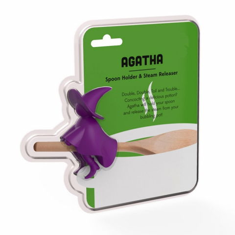 Suport capac anti-varsare, suport lingura pentru oala, model vrajitoare, din silicon, mov [3]