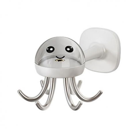 Organizare pentru casă - Suport cuier pentru perete, model caracatita, adeziv, 10 x 8.5 cm, 6 brate, alb