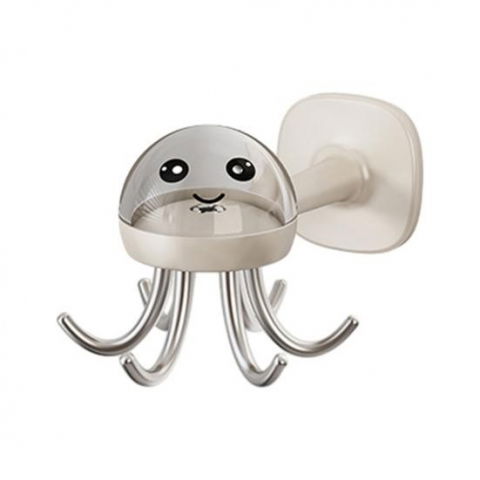 Suport cuier pentru perete, model caracatita, adeziv, 10 x 8.5 cm, 6 brate, crem