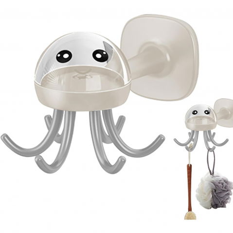 Suport cuier pentru perete, model caracatita, adeziv, 10 x 8.5 cm, 6 brate, crem [5]