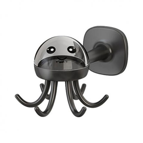 Suport cuier pentru perete, model caracatita, adeziv, 10 x 8.5 cm, 6 brate, gri