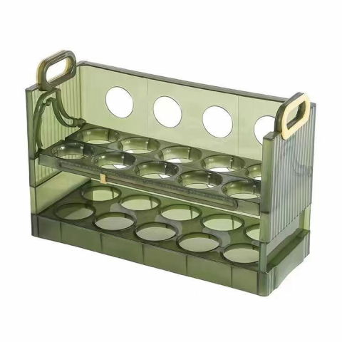 Suporturi pentru oua - Suport - organizator pentru oua in frigider, pentru 20 de oua in 2 straturi, din plastic 25.5 x 10 x 17 cm, verde transparent