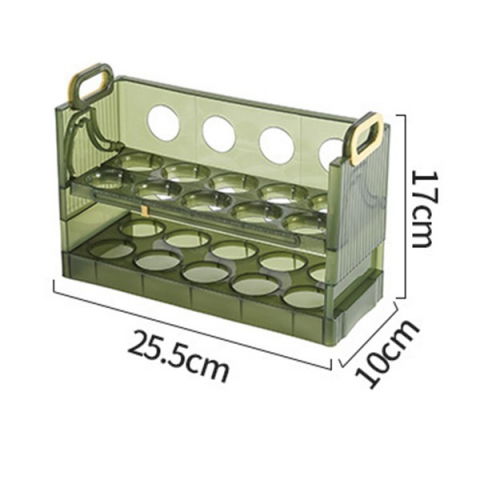 Suport - organizator pentru oua in frigider, pentru 20 de oua in 2 straturi, din plastic 25.5 x 10 x 17 cm, verde transparent [2]