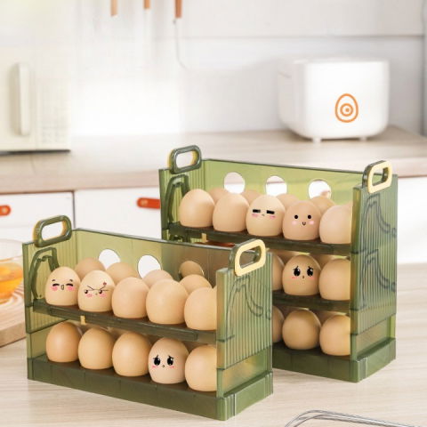 Suport organizator pentru oua, pentru frigider, verde transparent, capacitate 20 oua, doua straturi, cu data de expirare, 25.5x10x17 cm [6]