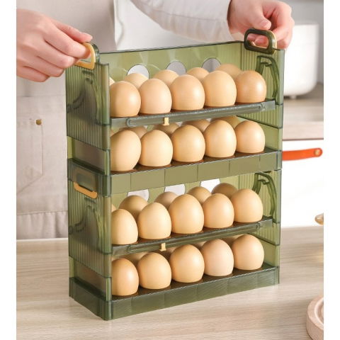 Suport organizator pentru oua, pentru frigider, verde transparent, capacitate 20 oua, doua straturi, cu data de expirare, 25.5x10x17 cm [2]