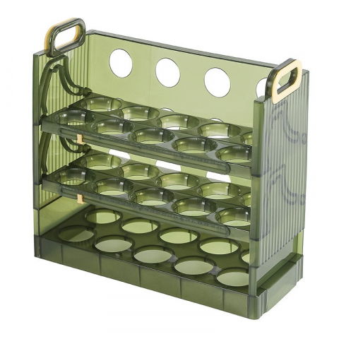 Suporturi pentru oua - Suport organizator pentru oua, pentru frigider, verde transparent, capacitate 30 oua, trei straturi, cu data de expirare, 25.5x10x23 cm