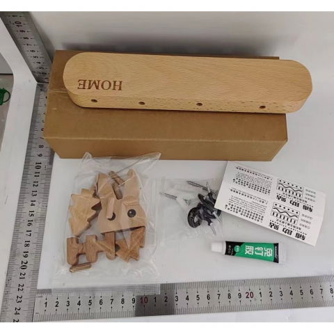 Suport pentru chei, din lemn, aplicare fara perforare, adeziv inclus, 5 carlige negre, model iepure, greutate suportata 5 kg, 13.5 x 22 cm, maro [5]