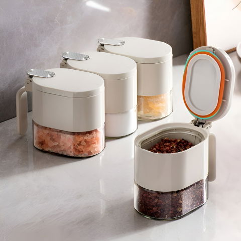 Suport pentru depozitare condimente, ulei, otet, montare pe perete din 12 piese, uz casnic, pentru bucatarie, 31 x 13.5 x 50.4cm, alb [5]