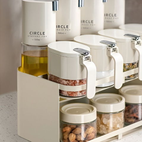 Suport pentru depozitare condimente, ulei, otet, montare pe perete din 12 piese, uz casnic, pentru bucatarie, 31 x 21.9 x 31.5cm, alb [2]