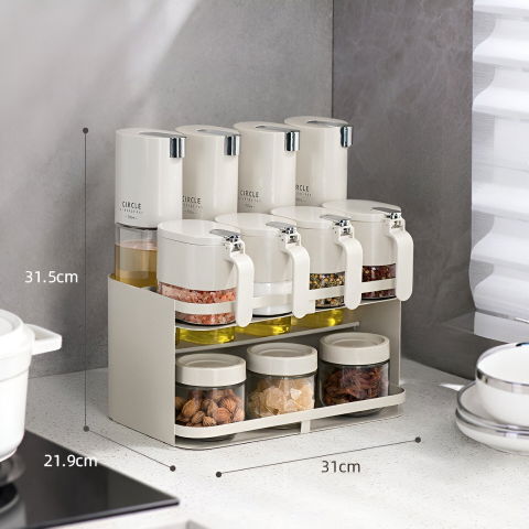 Suport pentru depozitare condimente, ulei, otet, montare pe perete din 12 piese, uz casnic, pentru bucatarie, 31 x 21.9 x 31.5cm, alb [3]