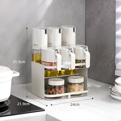 Suport pentru depozitare condimente, ulei, otet, montare pe perete din 9 piese, uz casnic, pentru bucatarie, 24 x 21.9 x 31.5cm, alb [1]