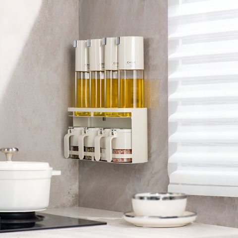 Suport pentru depozitare condimente, ulei, otet, montare pe perete din 9 piese, uz casnic, pentru bucatarie, 31x13.5x36.8cm, alb [4]